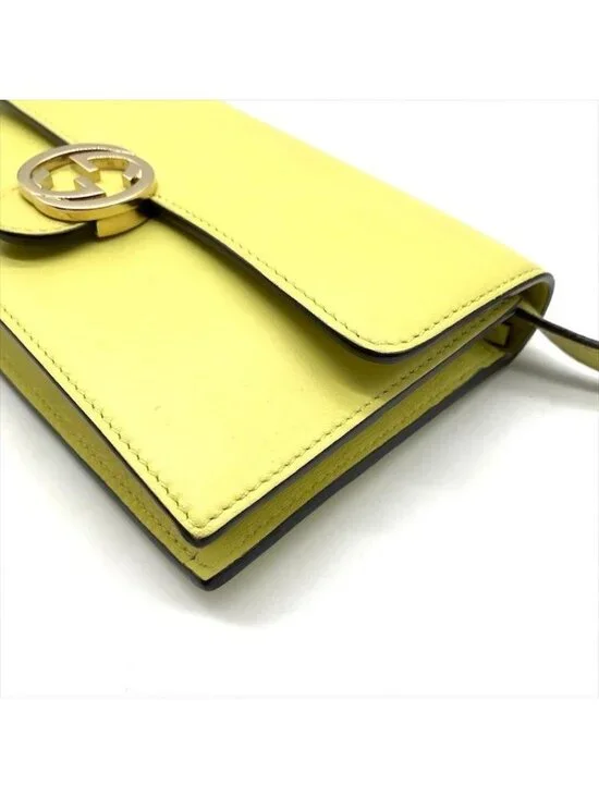 Gucci Interlocking 2-Way Shoulder Bag Wallet Lime Yellow Leather - Picture 4 of 10